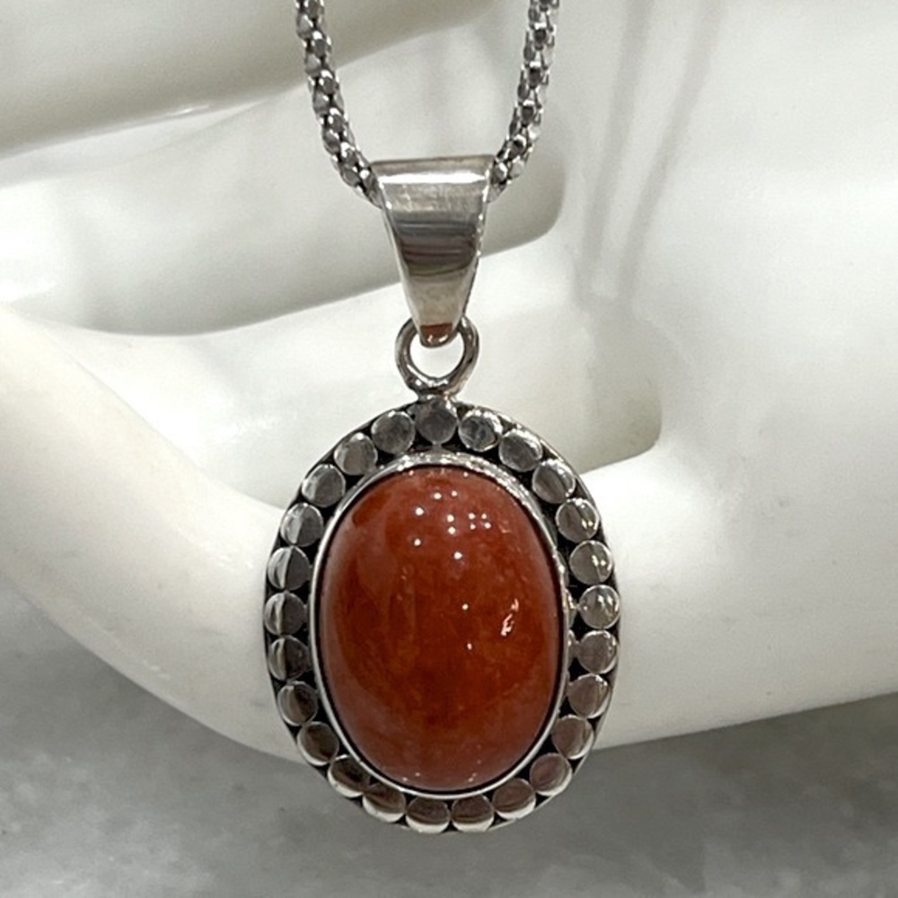 Burmese Red Jade Sterling Silver  Pendant 20” Necklace